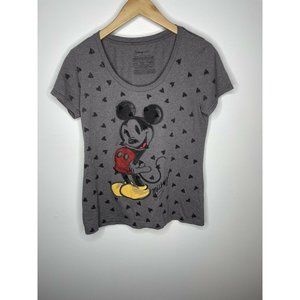 Disney Mickey Mouse heart graphic print tee Shirt short sleeve Large Red Glitter